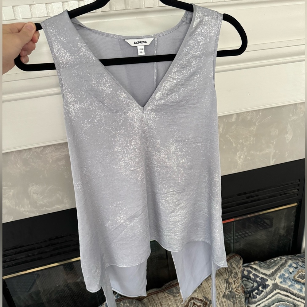 EXPRESS Metallic Silver Shimmer Tie Sleeveless Top